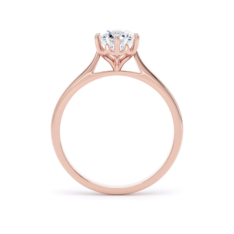 Round Solitaire Rose Gold Ring, Lotus 6 Prong | SMR RPP11