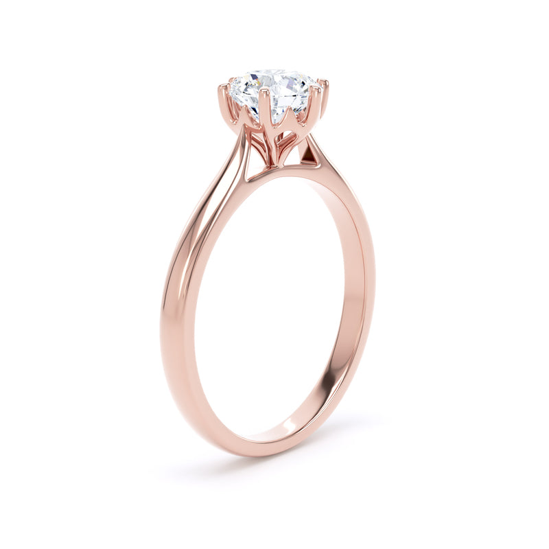 Round Solitaire Rose Gold Ring, Lotus 6 Prong | SMR RPP11