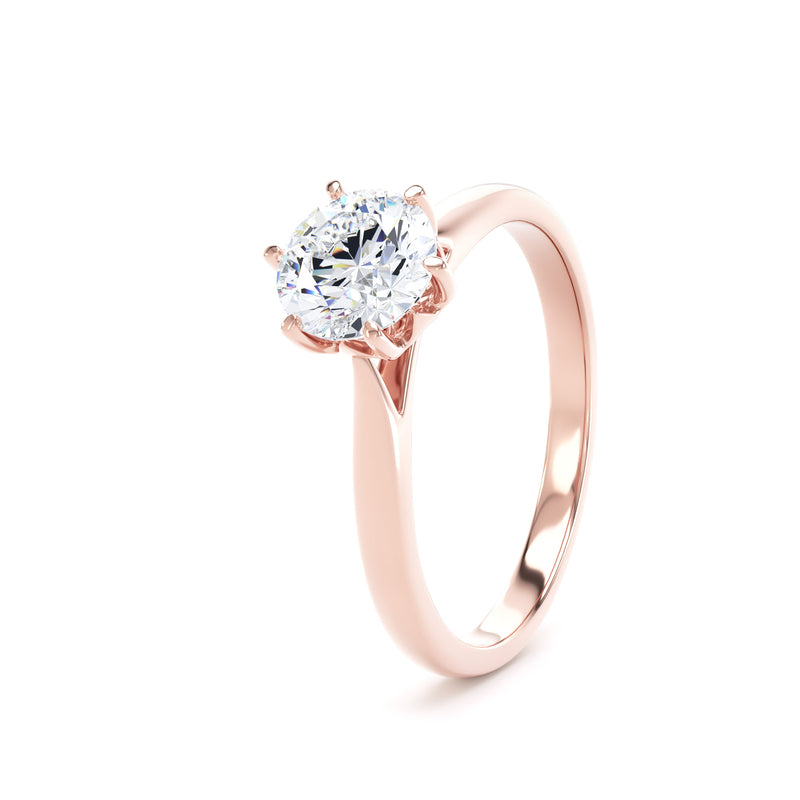 Round Solitaire Rose Gold Ring, Lotus 6 Prong | SMR RPP11