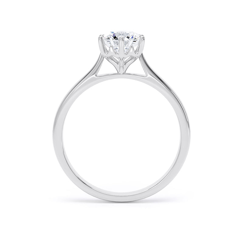 Round Solitaire White Gold Ring, Lotus 6 Prong | SMR RPP11