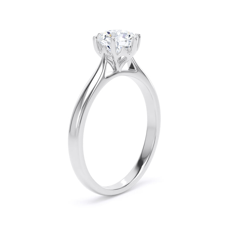 Round Solitaire White Gold Ring, Lotus 6 Prong | SMR RPP11