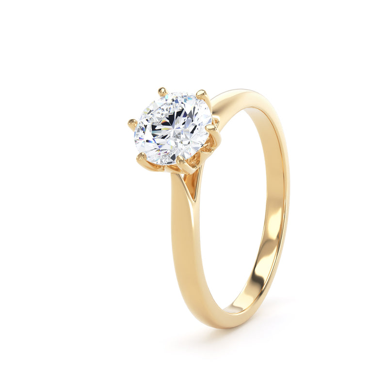 Round Solitaire Yellow Gold Ring, Lotus 6 Prong | LGR RPP11