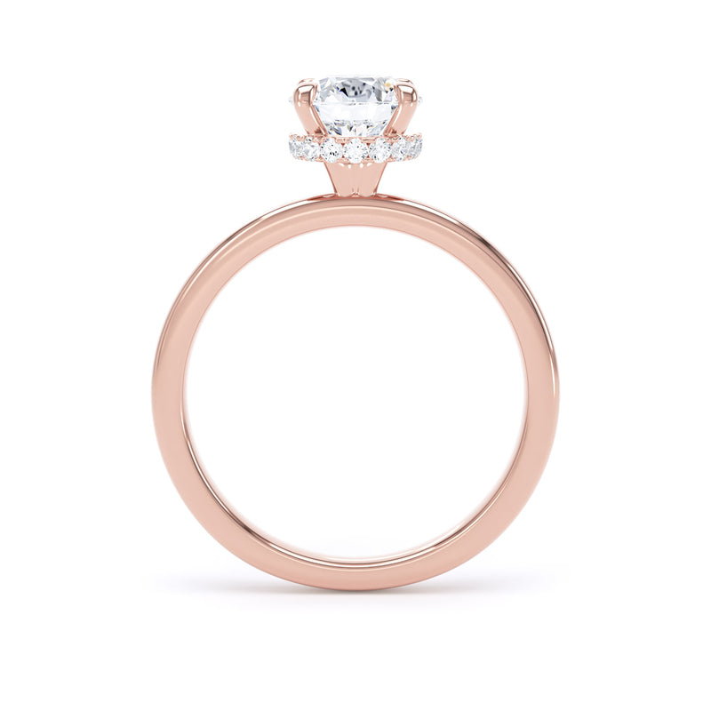 Round Diamond Rose Gold Ring, Plain Band Hidden Halo | SMR RPS01