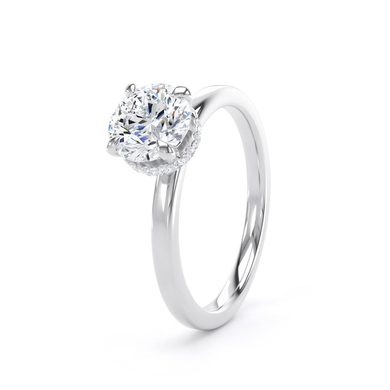 Round Diamond Platinum Ring, Plain Band Hidden Halo | SMR RPS01
