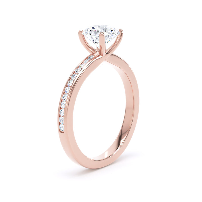 Round Diamond Rose Gold Ring, Shoulder Set Crossover Head | LGR RSC01
