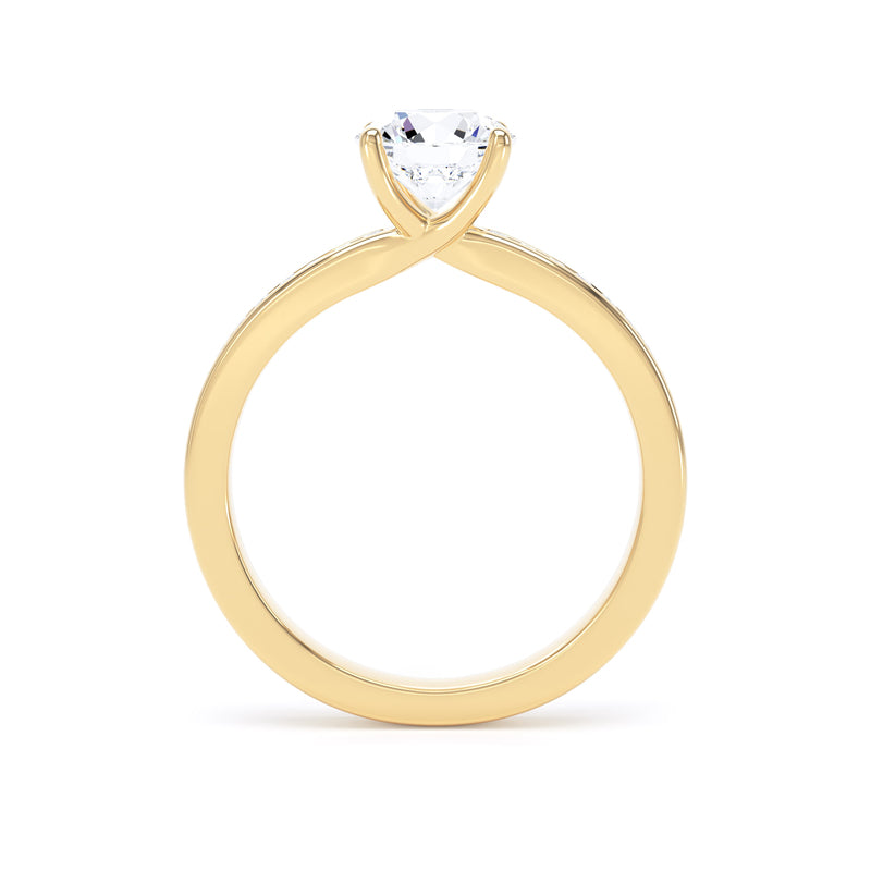 Round Diamond Yellow Gold Ring, Shoulder Set Crossover Head | LGR RSC01
