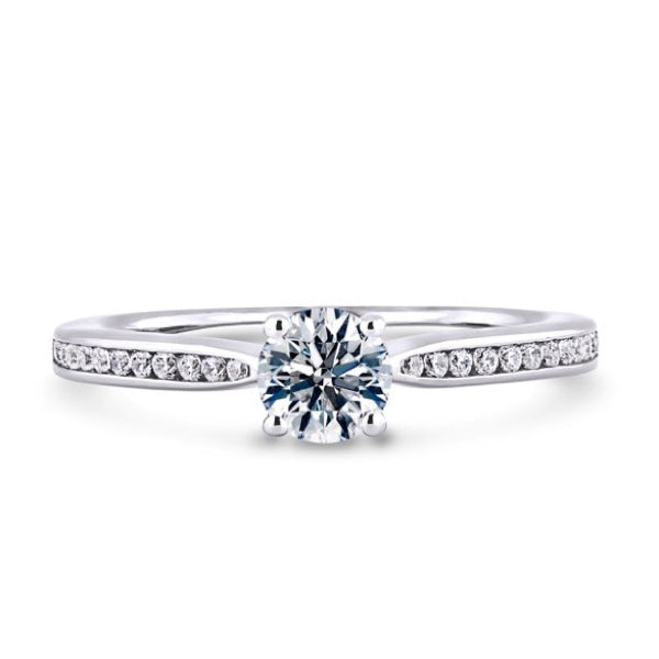 Round Shoulder Set White Gold Ring, Raised | RSC02 SMR