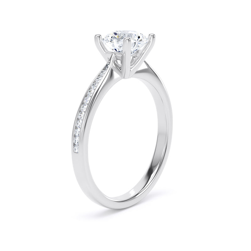 Round Shoulder Set White Gold Ring, Raised | RSC02 LGR