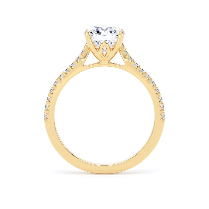 Round Shoulder Set Yellow Gold Ring, Fishtail | RSF01 SMR