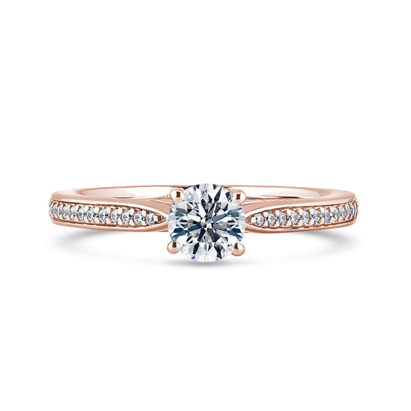 Round Shoulder Set Rose Gold Ring, Pinched | RSG02 LGR