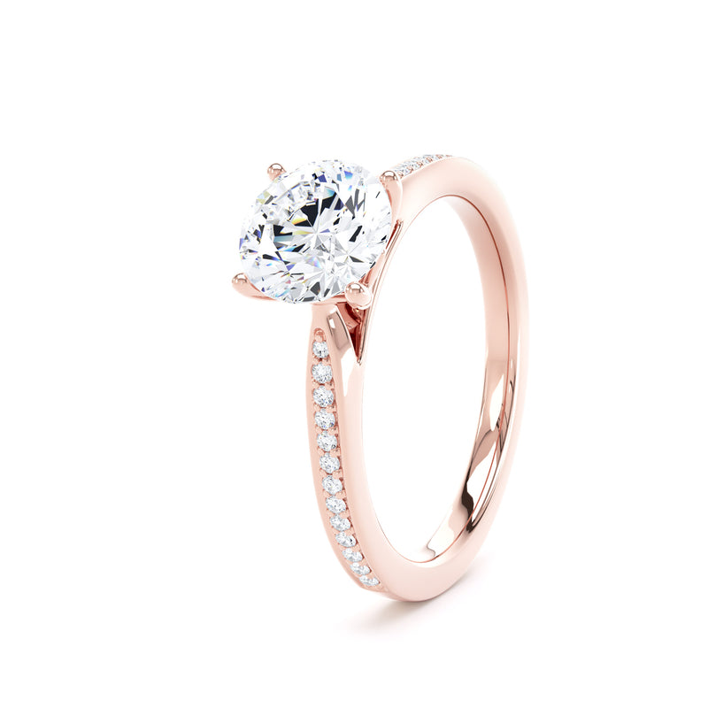 Round Shoulder Set Rose Gold Ring, Pinched | RSG02 SMR