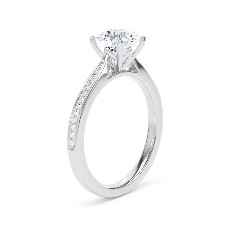 Round Shoulder Set White Gold Ring, Pinched | RSG02 SMR
