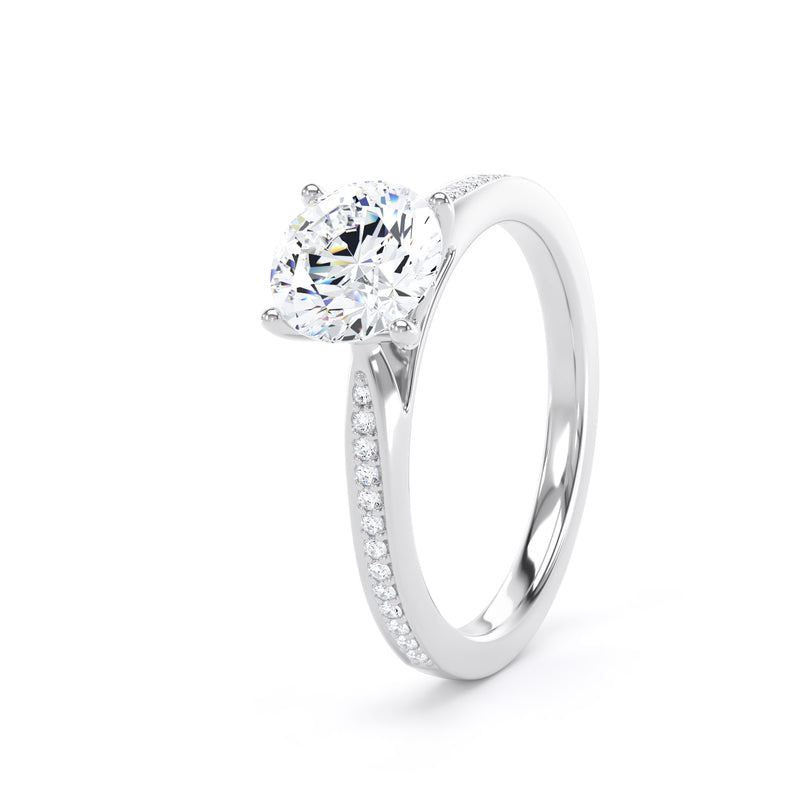 Round Shoulder Set White Gold Ring, Pinched | RSG02 LGR