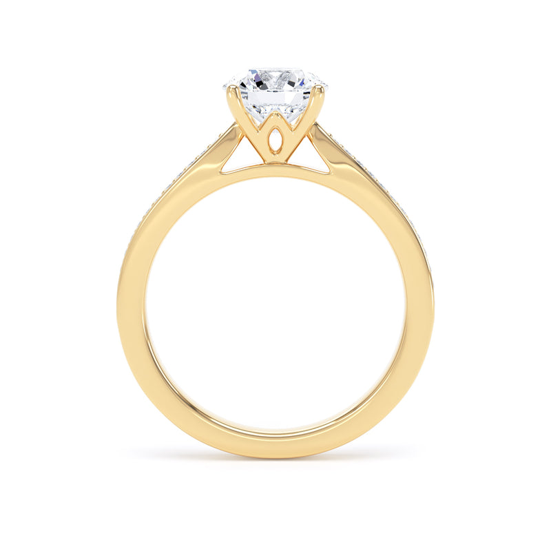 Round Shoulder Set Yellow Gold Ring, Pinched | RSG02 LGR