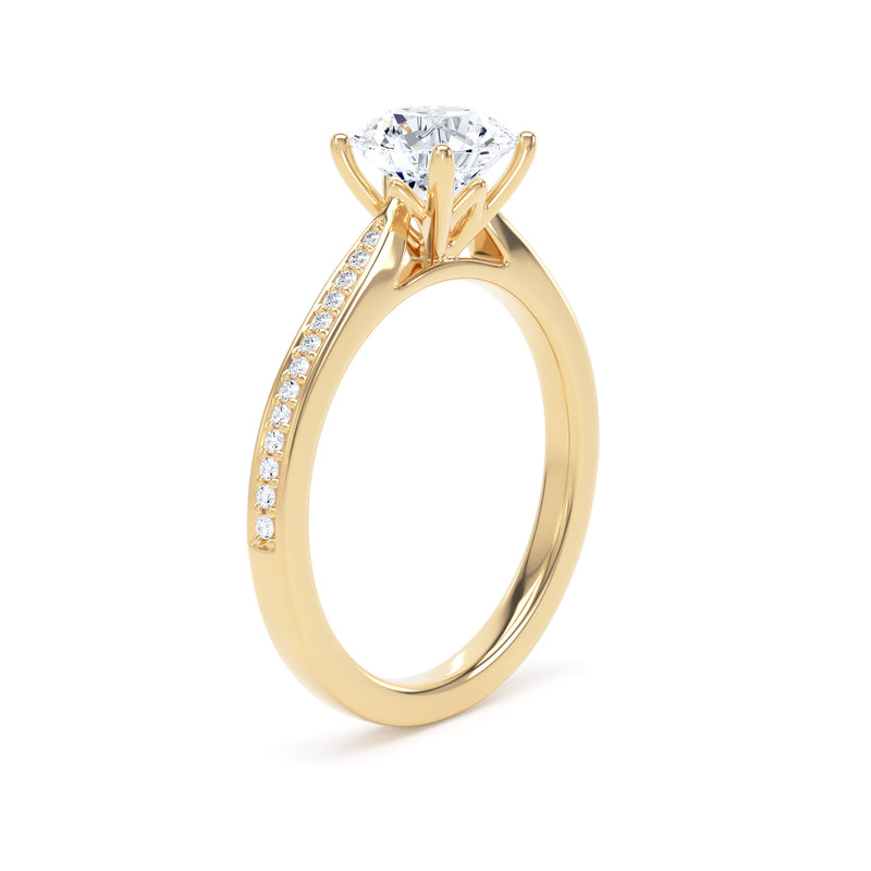 Round Shoulder Set Yellow Gold Ring, Pinched | RSG02 SMR