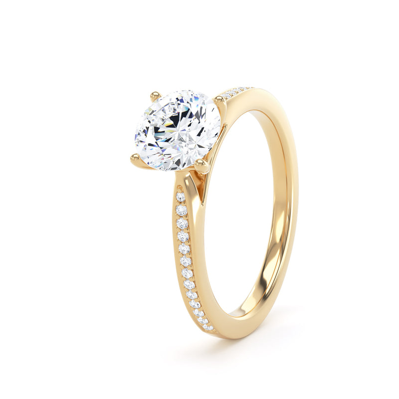 Round Shoulder Set Yellow Gold Ring, Pinched | RSG02 LGR