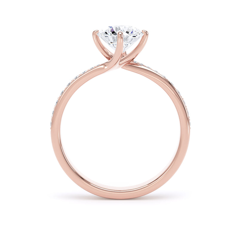 Round Diamond Rose Gold Ring, Twisted Grain Shoulder Set | LGR RSG03