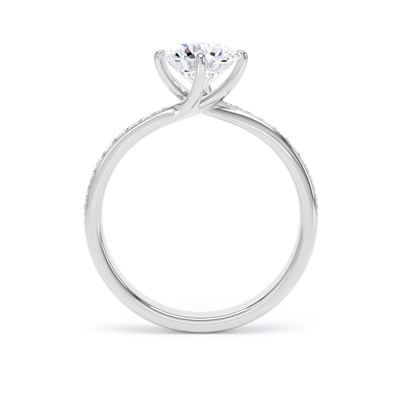 Round Diamond White Gold Ring, Twisted Grain Shoulder Set | SMR RSG03