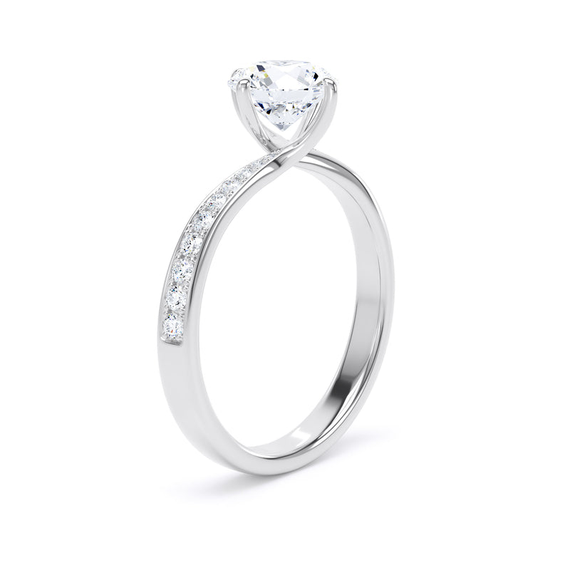 Round Diamond White Gold Ring, Twisted Grain Shoulder Set | SMR RSG03