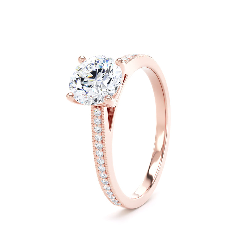 Round Shoulder Set Rose Gold Ring, Millgrain | RSM01 LGR