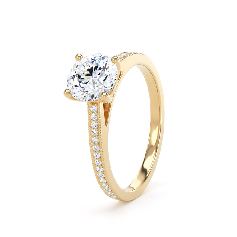Round Shoulder Set Yellow Gold Ring, Millgrain | RSM01 SMR