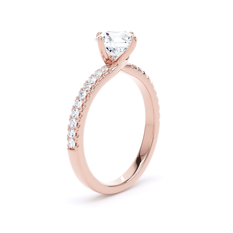 Round Diamond Rose Gold Ring, Shoulder Set Compass Claws | LGR RSP01