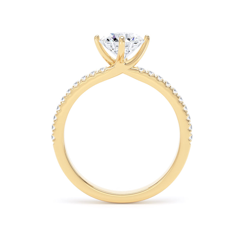 Round Diamond Yellow Gold Ring, Shoulder Set Compass Claws | LGR RSP01