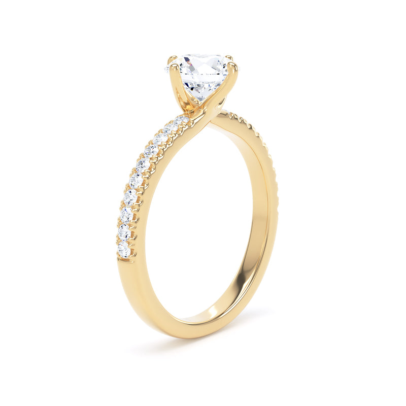 Round Diamond Yellow Gold Ring, Shoulder Set Compass Claws | LGR RSP01