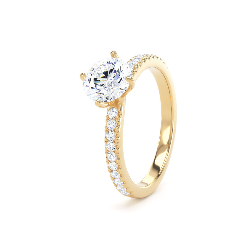 Round Diamond Yellow Gold Ring, Shoulder Set Compass Claws | LGR RSP01