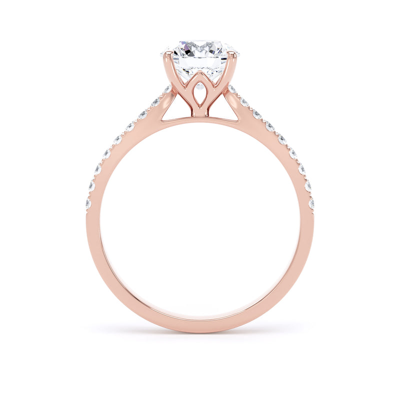 Round Diamond Rose Gold Ring, Scallop Lotus Head | SMR RSP02