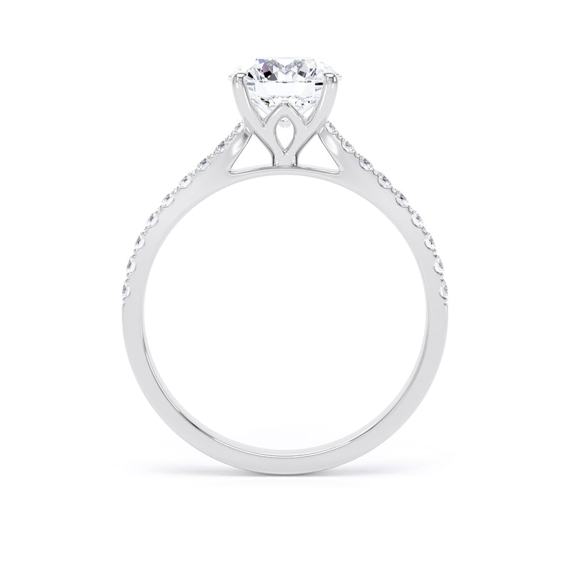 Round Diamond Platinum Ring, Scallop Lotus Head | SMR RSP02