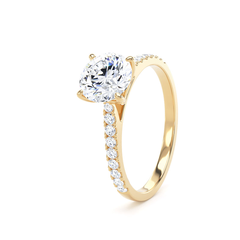 Round Diamond Yellow Gold Ring, Scallop Lotus Head | SMR RSP02