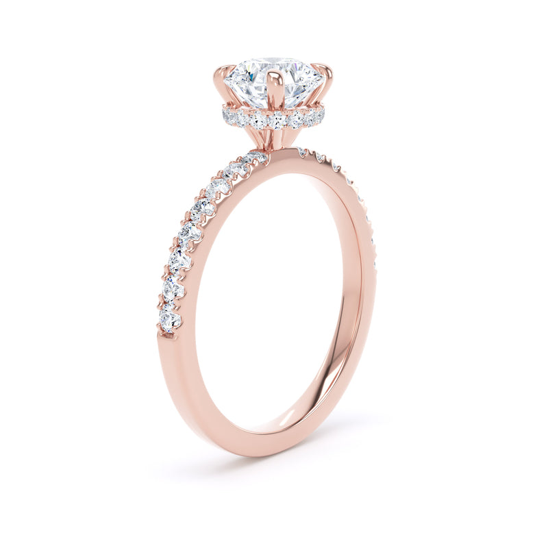 Round Diamond Rose Gold Ring, Diamond Band Hidden Halo | LGR RSS01
