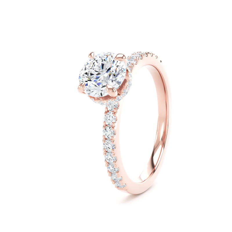 Round Diamond Rose Gold Ring, Diamond Band Hidden Halo | LGR RSS01