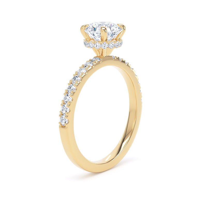 Round Diamond Yellow Gold Ring, Diamond Band Hidden Halo | SMR RSS01