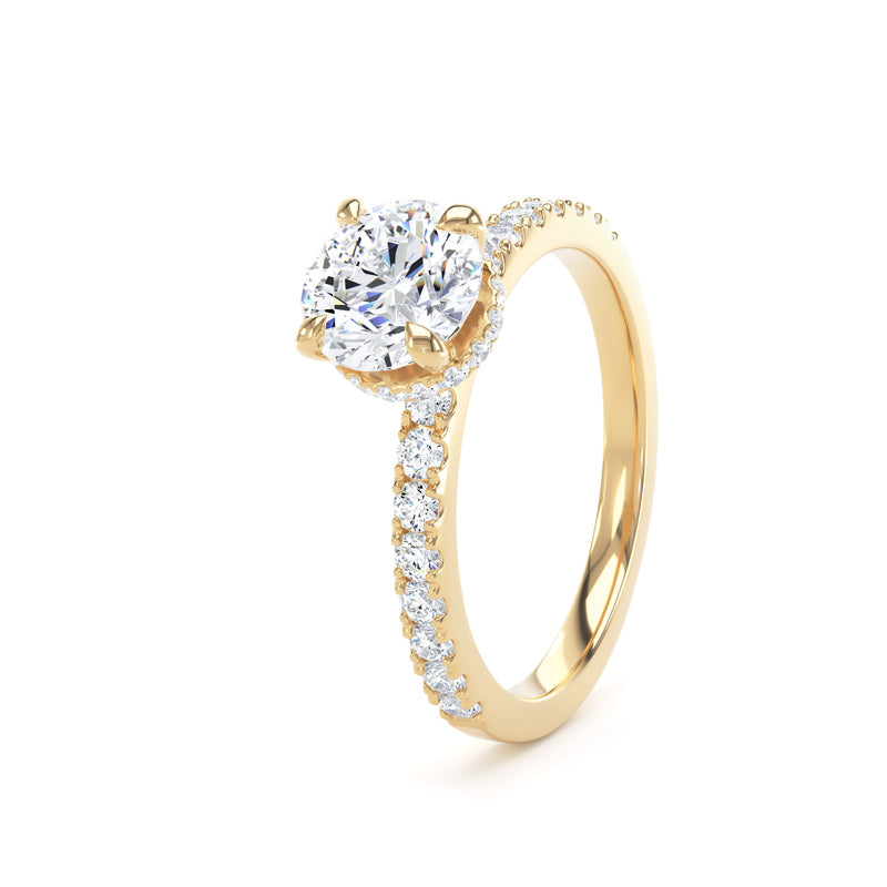 Round Diamond Yellow Gold Ring, Diamond Band Hidden Halo | SMR RSS01
