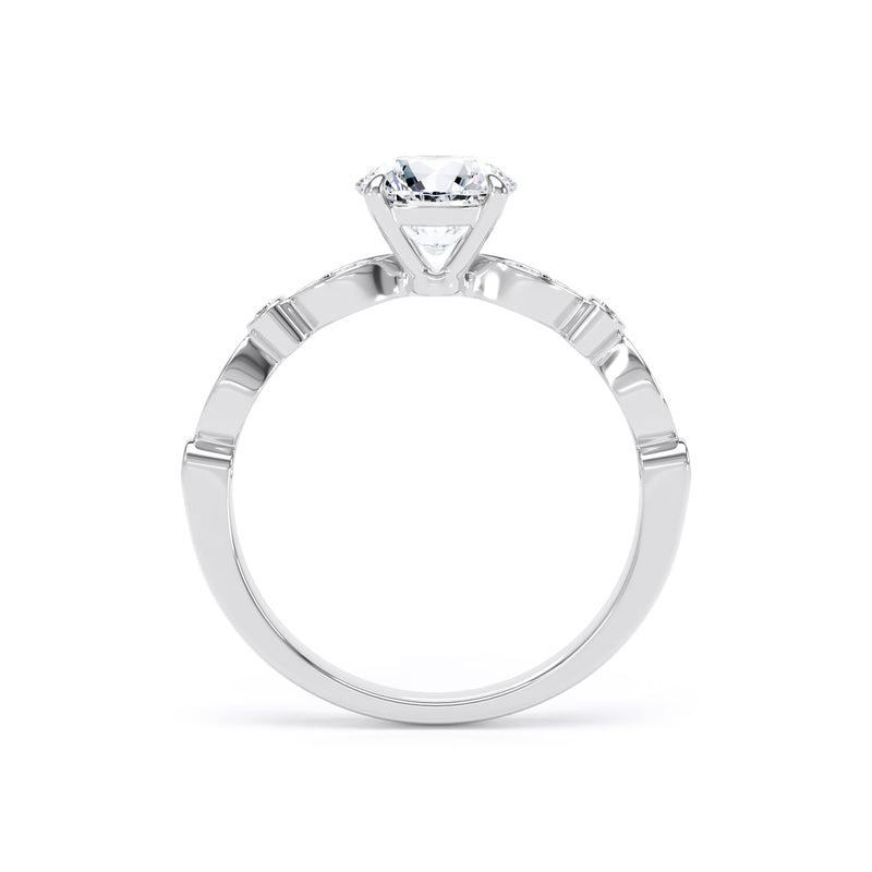 Round Diamond White Gold Ring, Fancy Diamond Shoulder Set | LGR RSV01