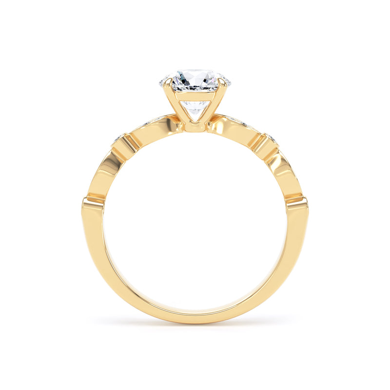 Round Diamond Yellow Gold Ring, Fancy Diamond Shoulder Set | LGR RSV01