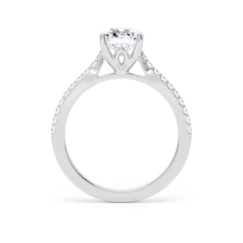 Round Diamond Engagement Ring, Scallop Shoulder Set | RSW01