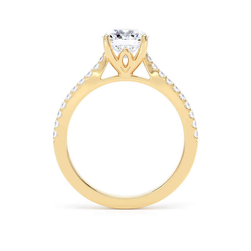Round Shoulder Set Yellow Gold Ring, Scallop | RSW01 SMR