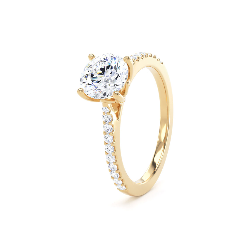 Round Shoulder Set Yellow Gold Ring, Scallop | RSW01 LGR
