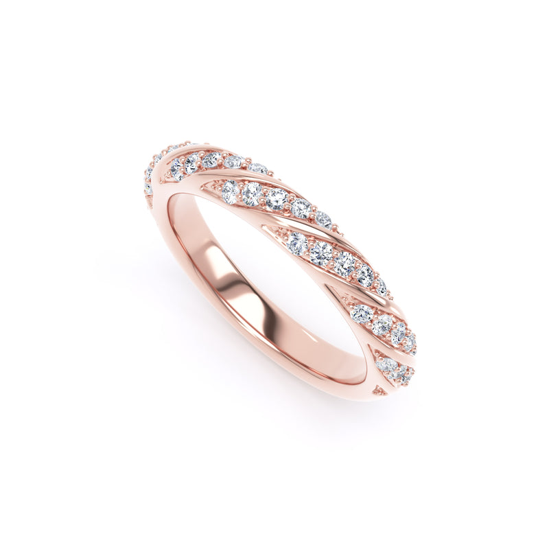Round Diamond Rose Gold Ring, Twisted Band Half Eternity | ET1214