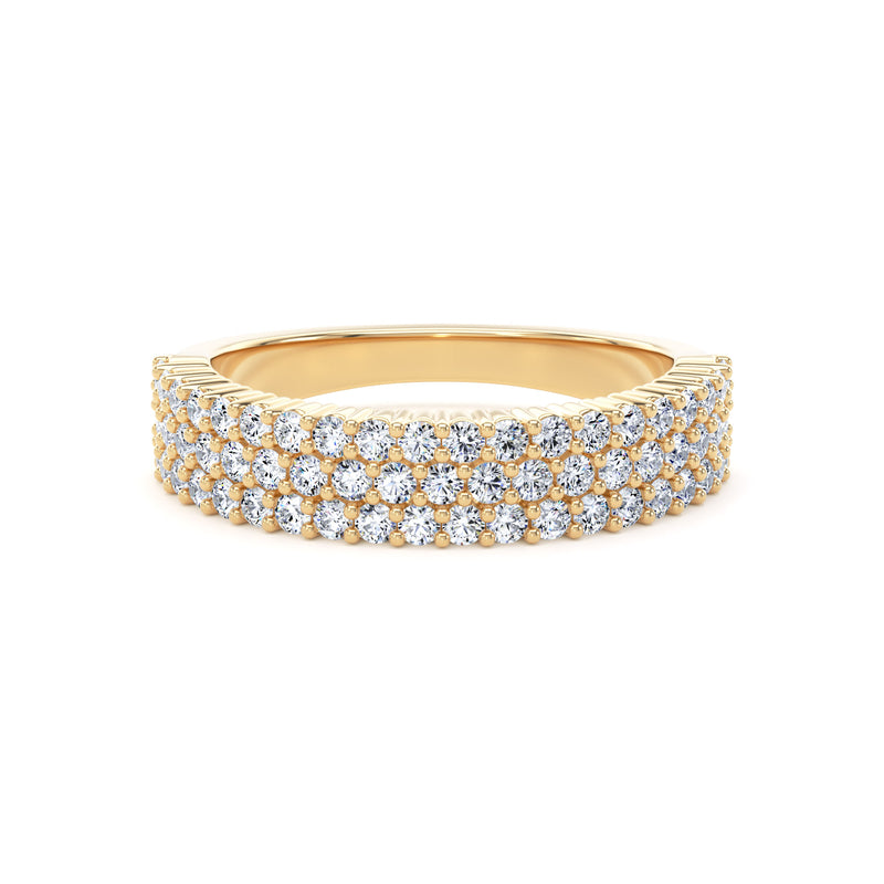 Round Diamond Yellow Gold Ring, Pavé 3 Row Half Eternity | ET1213