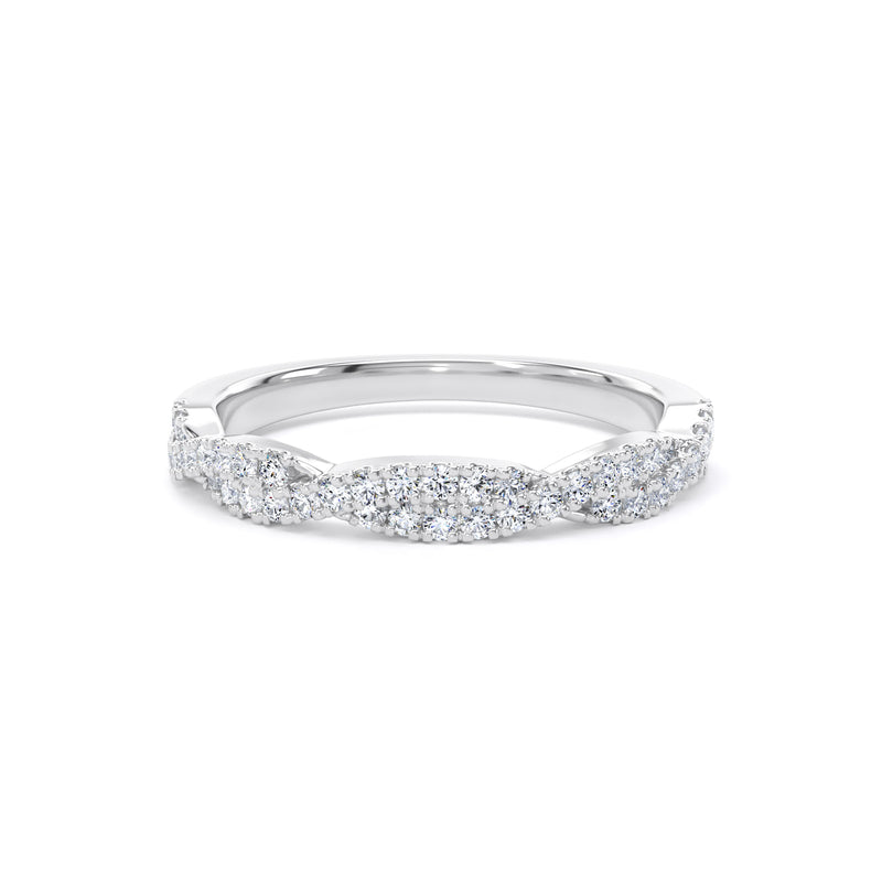 Round Diamond White Gold Ring, Fishtail Twisted Band Half Eternity | ET1212