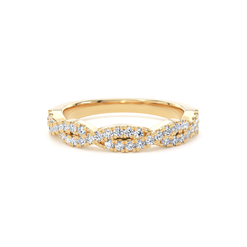 Round Diamond Yellow Gold Ring, Fishtail Twisted Band Half Eternity | ET1212