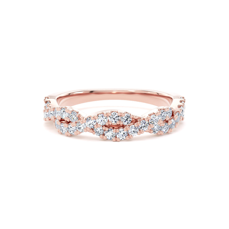 Round Diamond Rose Gold Ring, Fishtail Twisted Band Half Eternity | ET1212