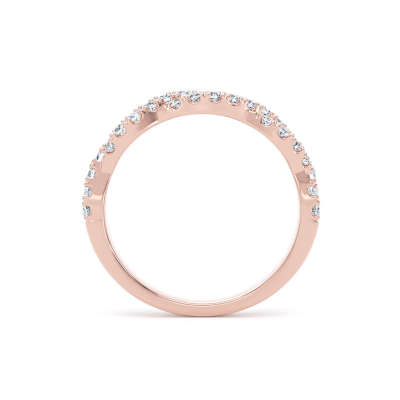 Round Diamond Rose Gold Ring, Fishtail Twisted Band Half Eternity | ET1212