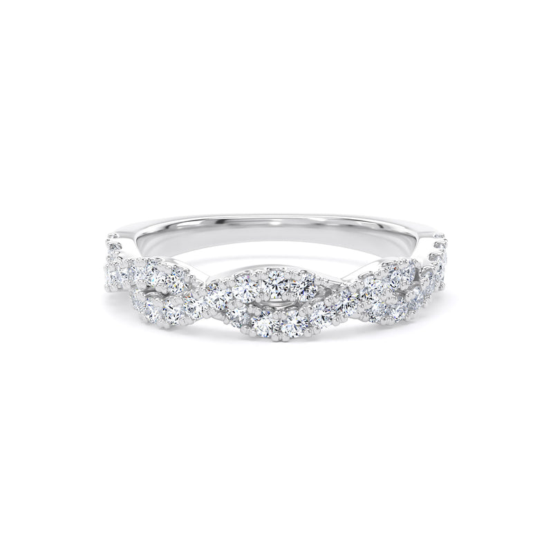 Round Diamond White Gold Ring, Fishtail Twisted Band Half Eternity | ET1212
