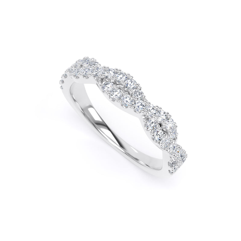Round Diamond White Gold Ring, Fishtail Twisted Band Half Eternity | ET1212
