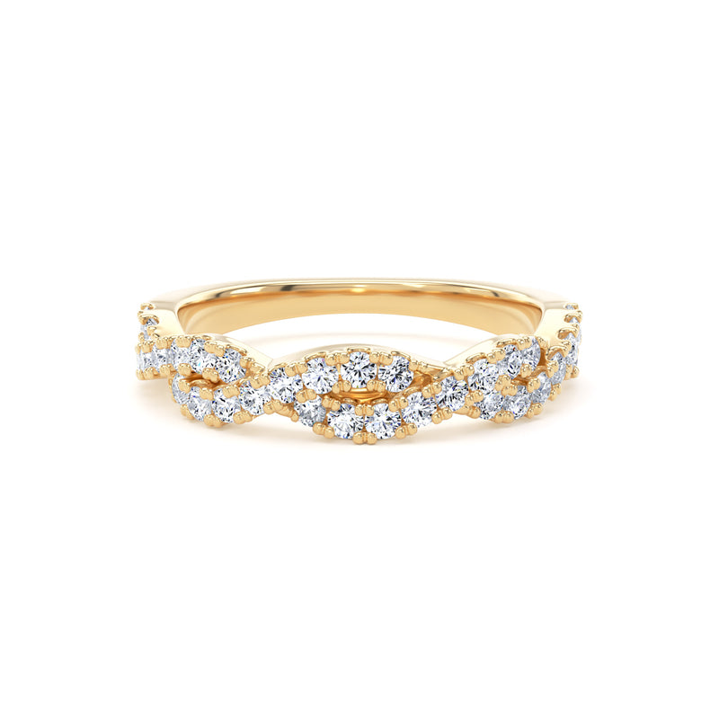 Round Diamond Yellow Gold Ring, Fishtail Twisted Band Half Eternity | ET1212